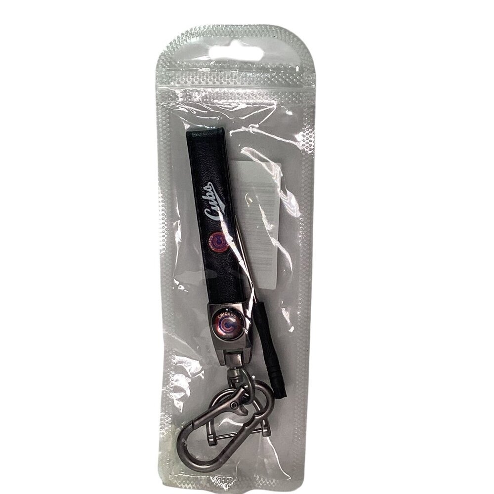 Chicago Cubs Baseball Faux Black Leather Premium Key Chain New